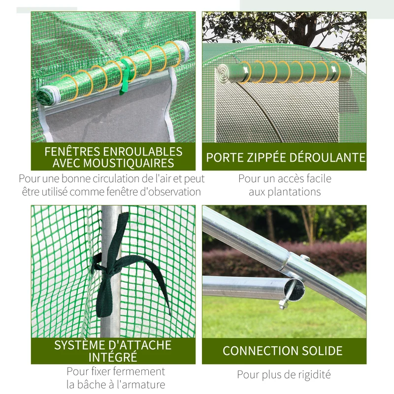 Serre de jardin tunnel 450 x 300 x 200 cm protection anti-uv porte enroulable contemporain pratique en polyéthylène vert 21_0004247