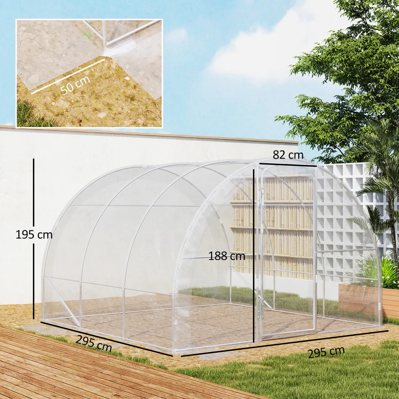 Serre de jardin tunnel 3 x 3 x 2 m anti-uv châssis galvanisé style moderne ancrage au sol en polyéthylène transparent 21_0005404