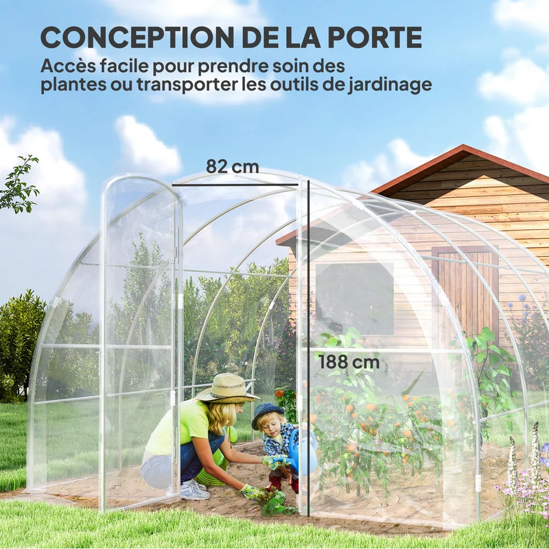Serre de jardin tunnel 3 x 3 x 2 m anti-uv châssis galvanisé style moderne ancrage au sol en polyéthylène transparent 21_0005404