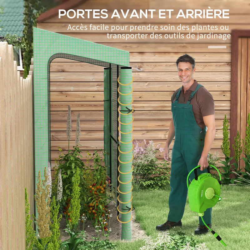 Serre de jardin adossée 200 x 80 x 200 cm protection froid portes zippées compacte stable moderne en polyéthylène vert 21_0004343