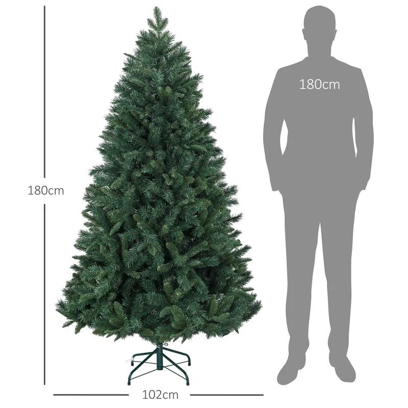 Sapin de noël artificiel forme large 102 x 102 x 180 cm montage rapide branches ignifuges classique en plastique vert 21_0001367