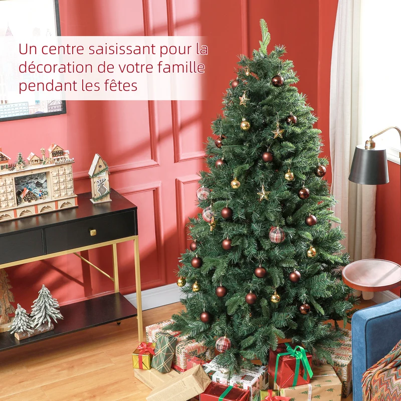 Sapin de noël artificiel forme large 102 x 102 x 180 cm montage rapide branches ignifuges classique en plastique vert 21_0001367