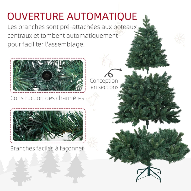 Sapin de noël artificiel forme large 102 x 102 x 180 cm montage rapide branches ignifuges classique en plastique vert 21_0001367