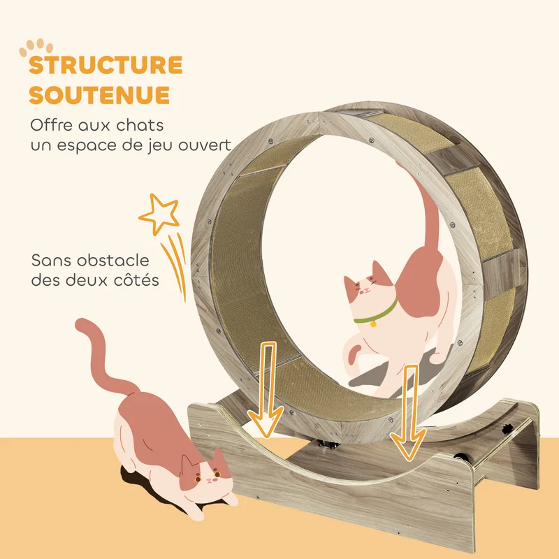 Roue d'exercice pour chat 91 x 33,5 x 94 cm frein sûr tapis à griffer amovible scandinave en bois d'ingénierie marron 21_0007714