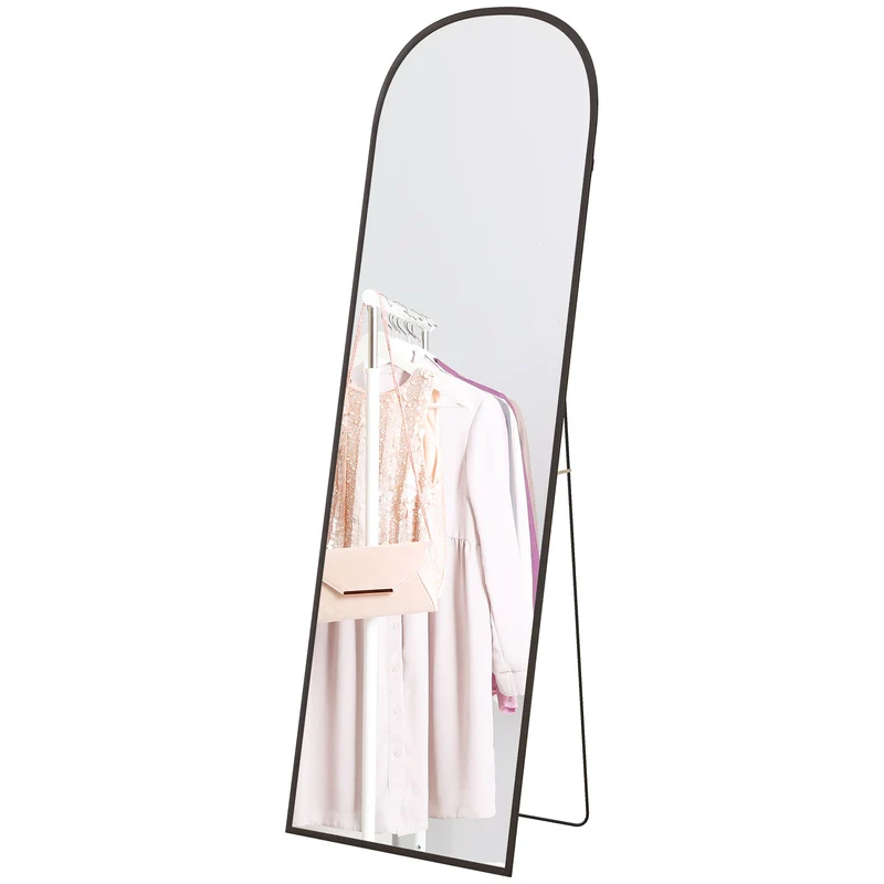 Miroir sur pied rectangulaire arrondi 50 x 161,5 x 35 cm miroir intégral sans montage minimaliste en verre trempé noir 21_0001588