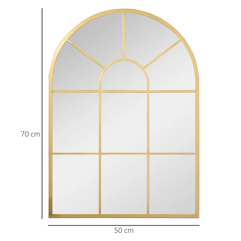 Miroir mural forme arcade 70 x 50 x 2 cm à fixer ou poser éclairant agrandissant verrière contemporain en métal doré 21_0001253