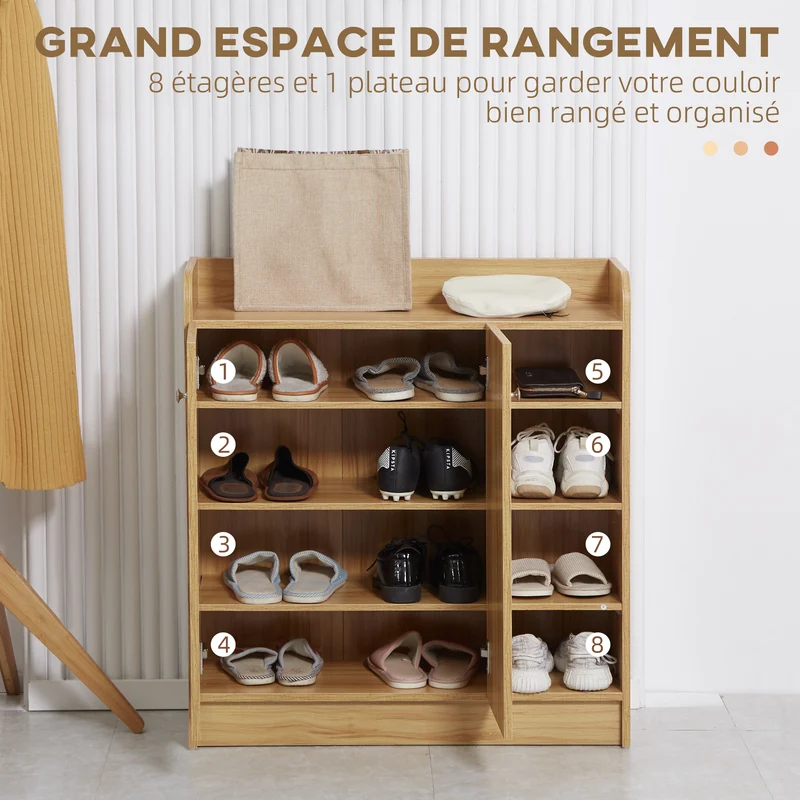 Meuble à chaussures d'entrée 83 x 30 x 90 cm grand rangement étagères réglables moderne en panneau de particules marron 21_0002774