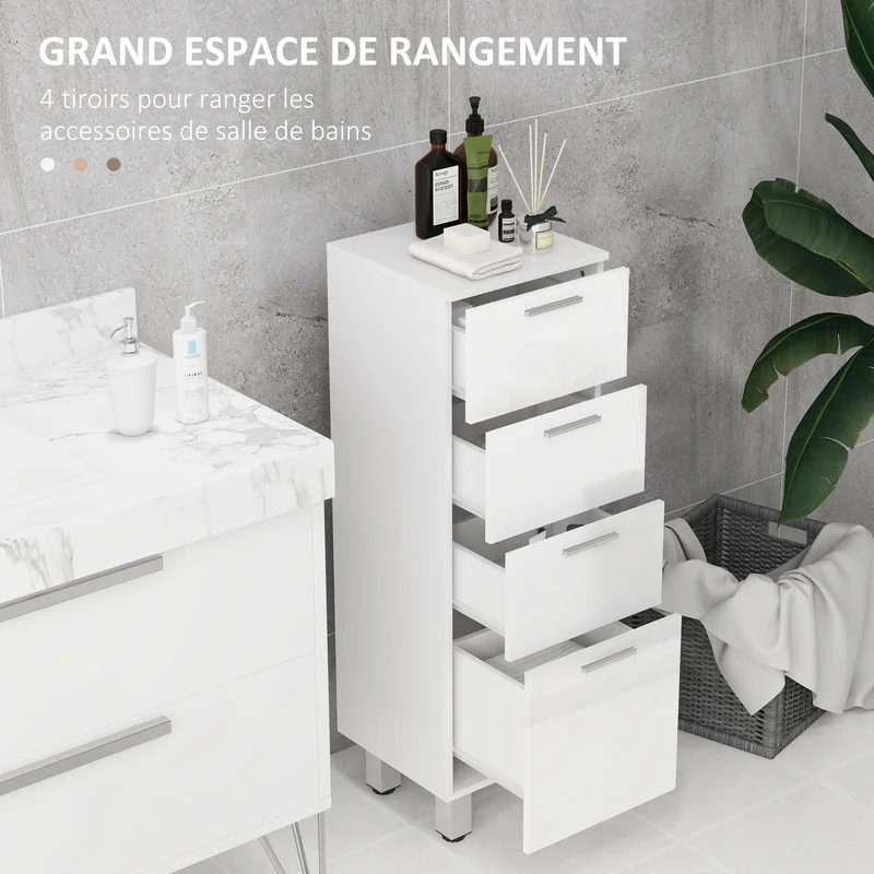Meuble de salle de bain sur pied 30 x 30 x 93 cm 4 tiroirs base surélevée style épuré en panneau de particules blanc 21_0001997