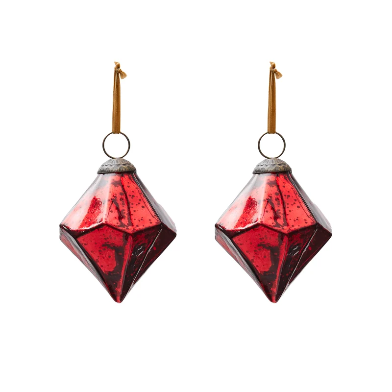 Argin set of 2 hanging ornaments made of red recycled glass, 10 cm