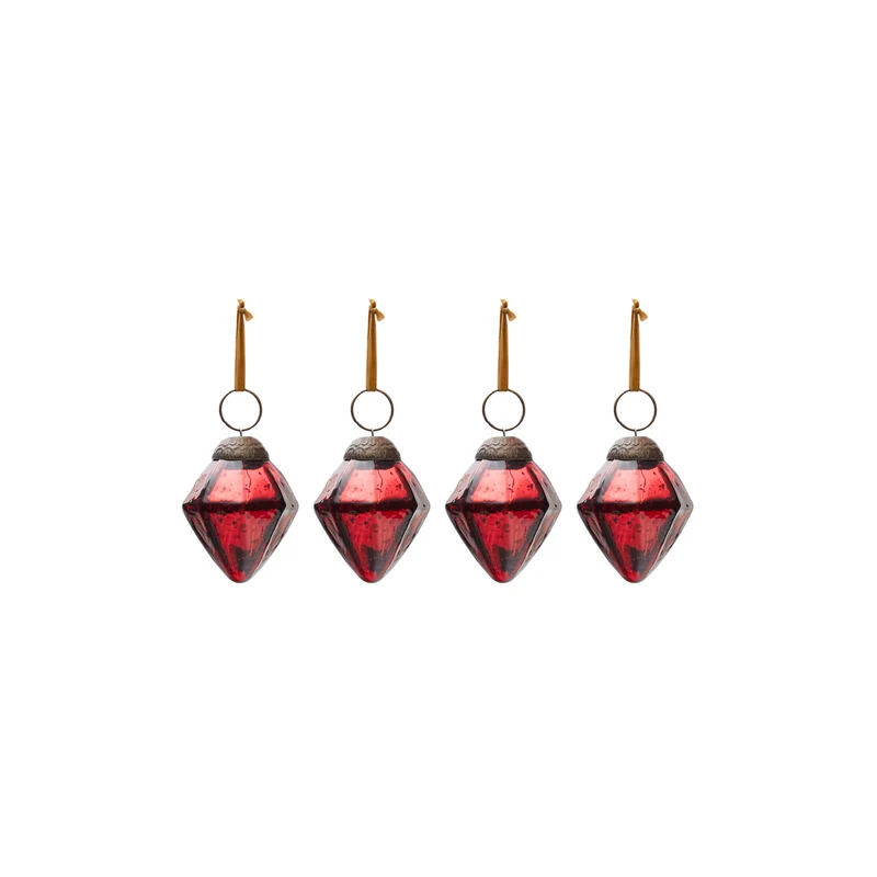 Argin set of 4 hanging ornaments made of red recycled glass, 6 cm