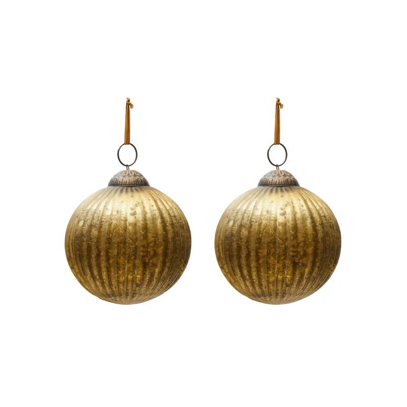 Elur set of 2 medium-sized Christmas baubles made of gold recycled glass, Ø 10 cm