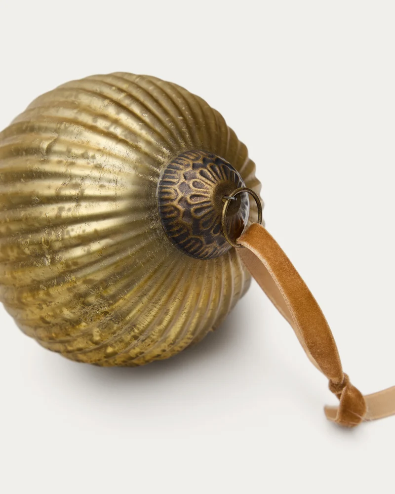 Elur set of 2 medium-sized Christmas baubles made of gold recycled glass, Ø 10 cm
