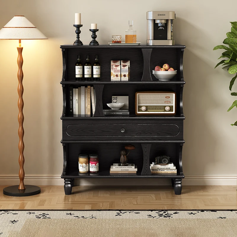 Traditional French Ash Wood Roman Column Rectangular Storage Cabinet 4-Tier For Living Room
