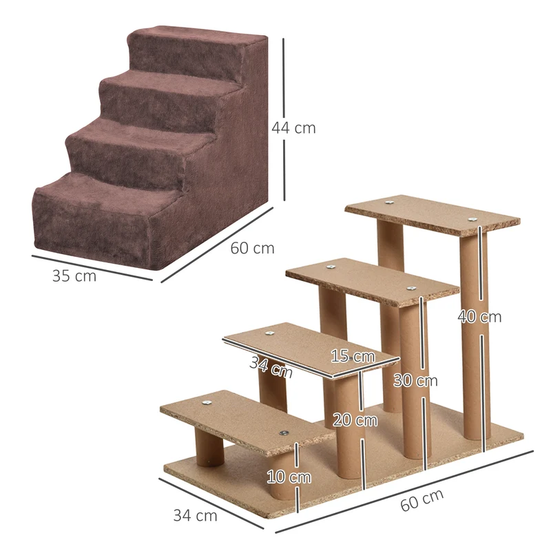 Escalier 4 marches pour animaux aide montée canapé 60 x 35 x 44 cm antidérapant moderne en panneau de particules marron 21_0007407