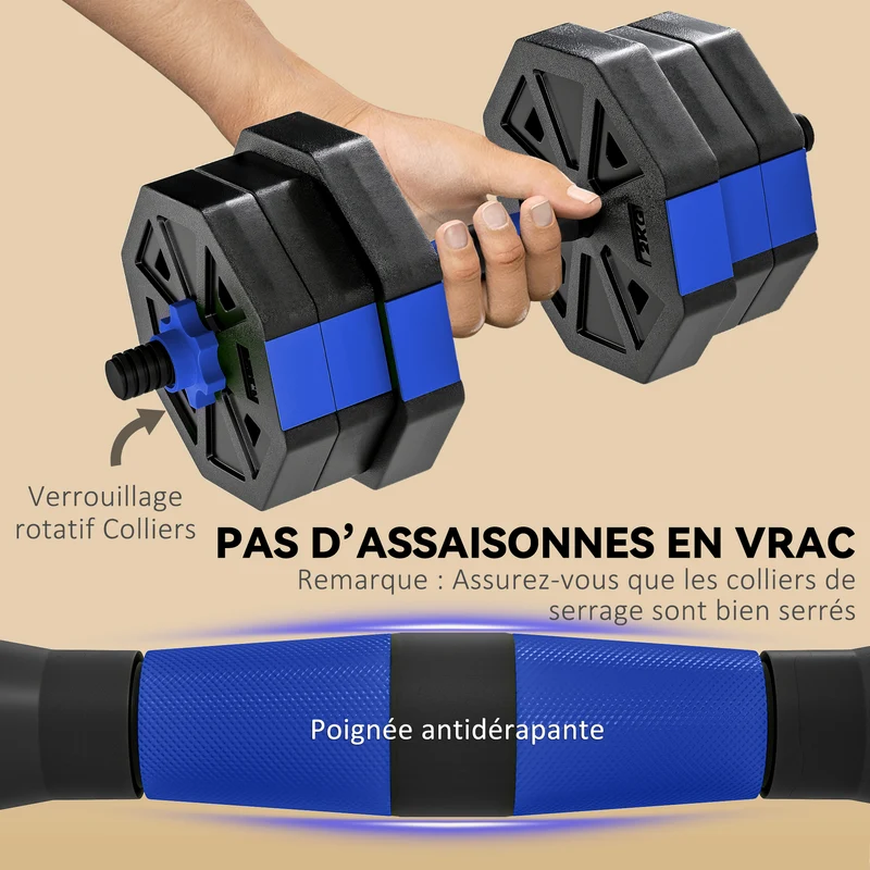 Ensemble d'haltères 6 en 1 musculation 100 x 18 x 18 cm réglable poignées antidérapantes design moderne en PVC bleu 21_0006877