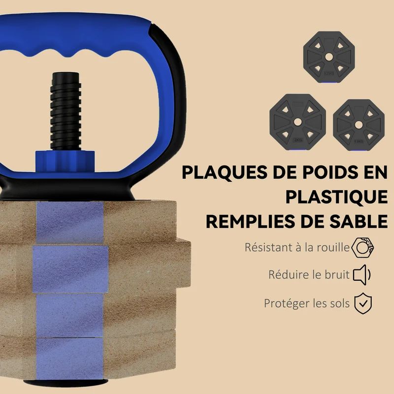 Ensemble d'haltères 6 en 1 musculation 100 x 18 x 18 cm réglable poignées antidérapantes design moderne en PVC bleu 21_0006877