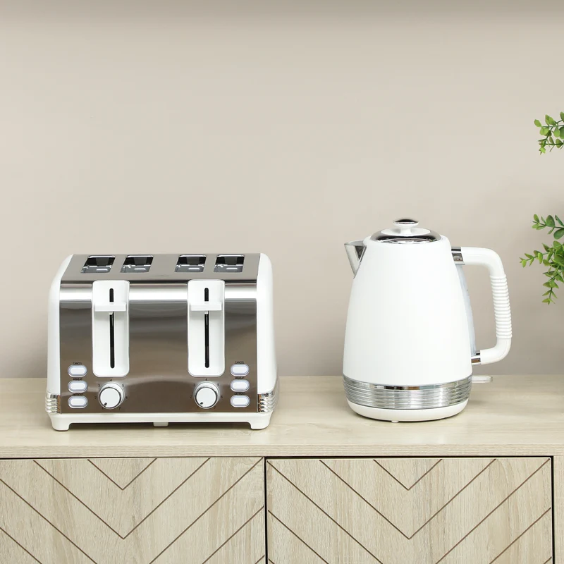 Ensemble bouilloire et grille-pain 29.2 x 26.5 x 18.8 cm 1,7 l 7 niveaux sécurisée moderne en acier inoxydable blanc 21_0000961
