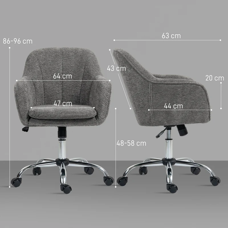 Chaise de bureau ergonomique dossier mi-hauteur 64 x 63 x 86-96 cm réglable basculante moderne épuré en polyester gris 21_0006317