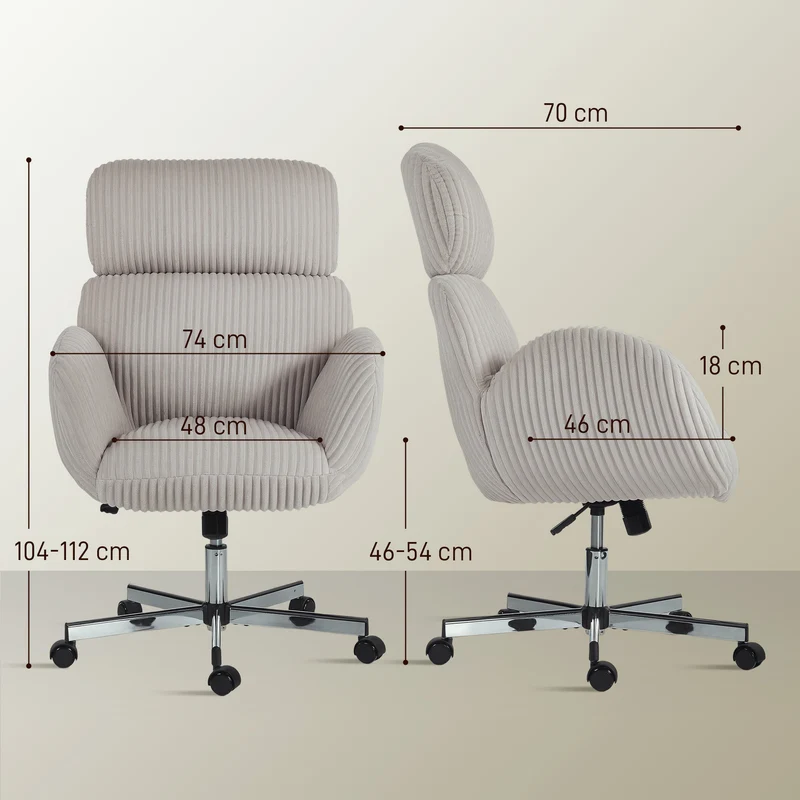 Chaise de bureau ergonomique dossier haut appui-tête 74 x 70 x 104-112 cm assise réglable moderne 360 en velours gris 21_0006318
