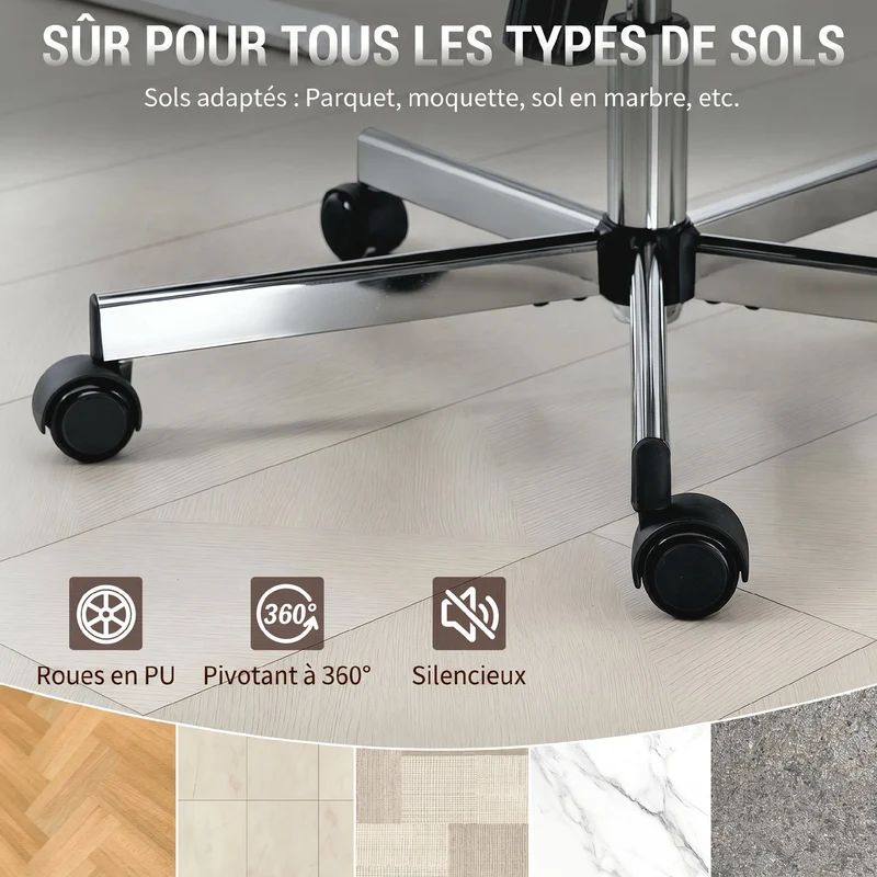 Chaise de bureau ergonomique dossier haut appui-tête 74 x 70 x 104-112 cm assise réglable moderne 360 en velours gris 21_0006318