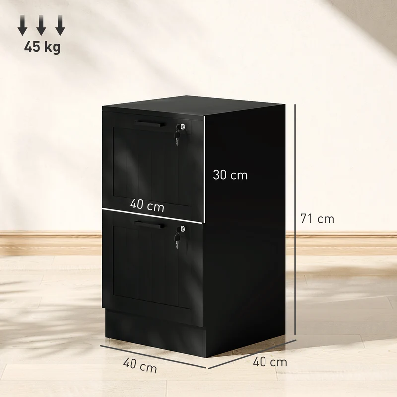Caisson de bureau 2 tiroirs verrouillables support imprimante 40 x 40 x 71 cm gain de place design moderne en MDF noir 21_0006400