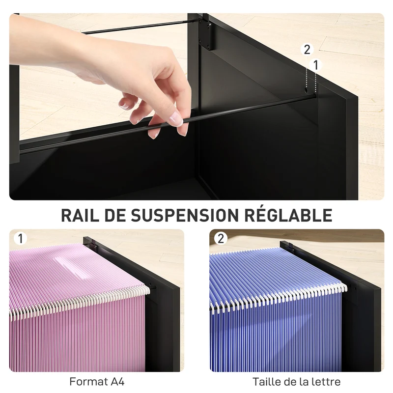 Caisson de bureau 2 tiroirs verrouillables support imprimante 40 x 40 x 71 cm gain de place design moderne en MDF noir 21_0006400