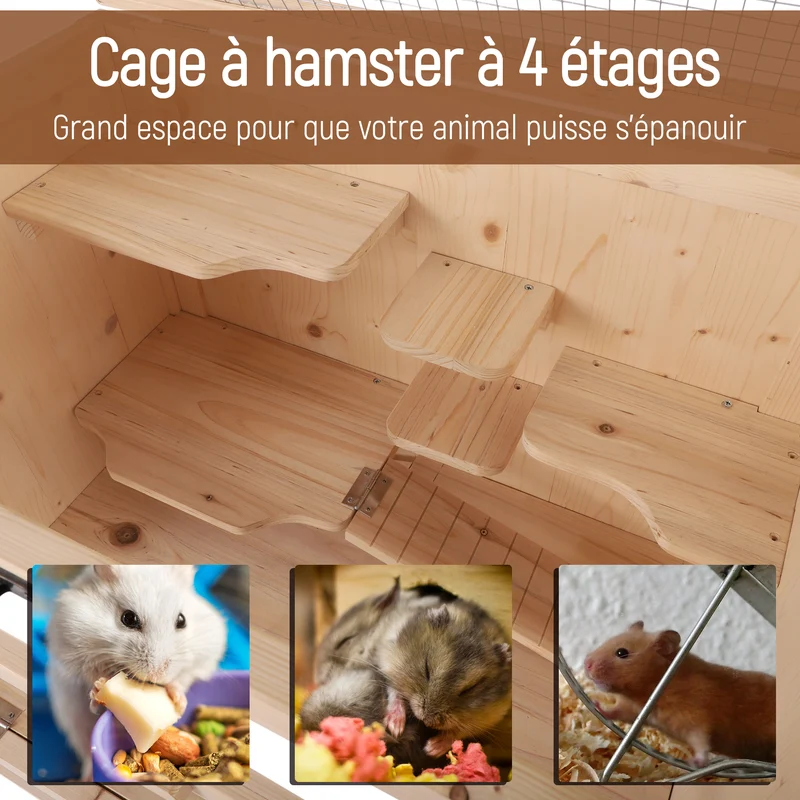 Cage pour hamsters et souris multi niveaux 60 x 40 x 120 cm 5 étages 10 plateformes scandinave épuré en bois naturel 21_0007869