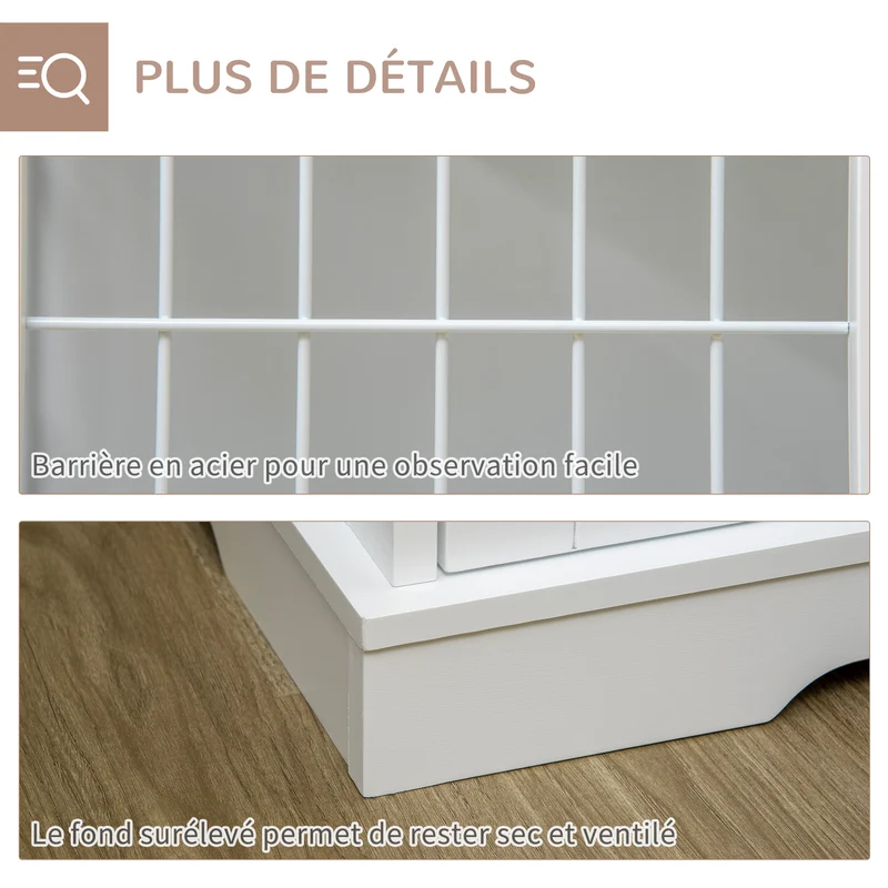 Cage pour chien table d'appoint 76 x 54.5 x 56 cm double porte verrouillable avec plateau contemporain épuré en MDF blanc 21_0007290