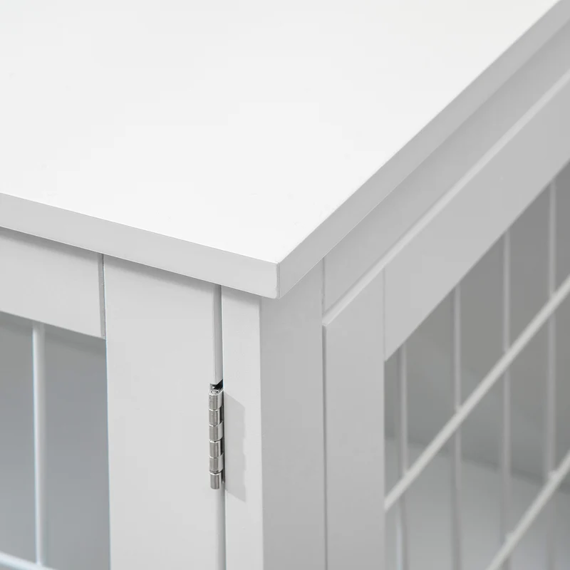 Cage pour chien table d'appoint 76 x 54.5 x 56 cm double porte verrouillable avec plateau contemporain épuré en MDF blanc 21_0007290