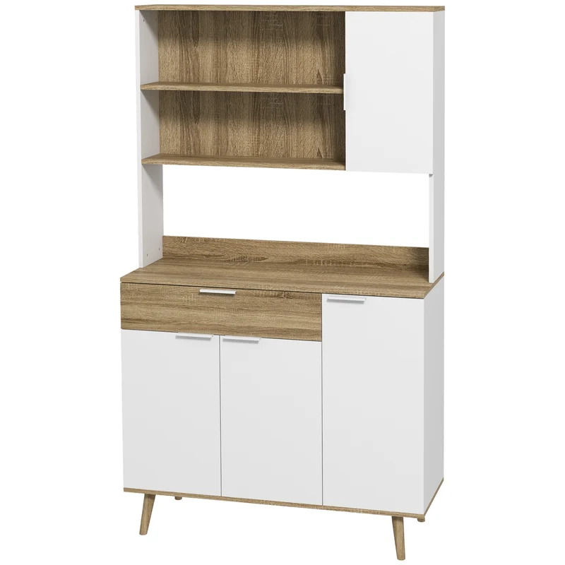 Buffet haut de cuisine 98 x 39 x 180 cm étagères réglables tiroir stable scandinave épuré en panneau de particules blanc 21_0003217