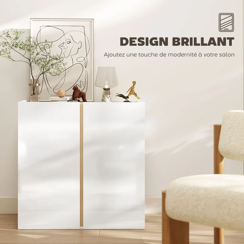 Buffet de rangement 80 x 40 x 80 cm portes à fermeture douce étagère réglable moderne en panneau de particules blanc 21_0003531