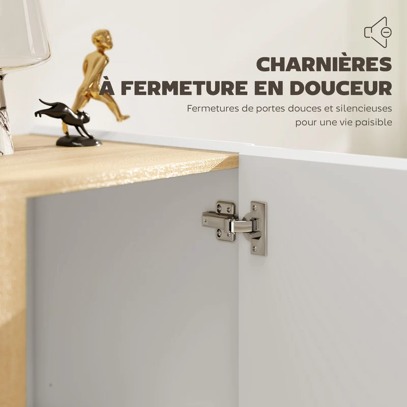 Buffet de rangement 80 x 40 x 80 cm portes à fermeture douce étagère réglable moderne en panneau de particules blanc 21_0003531