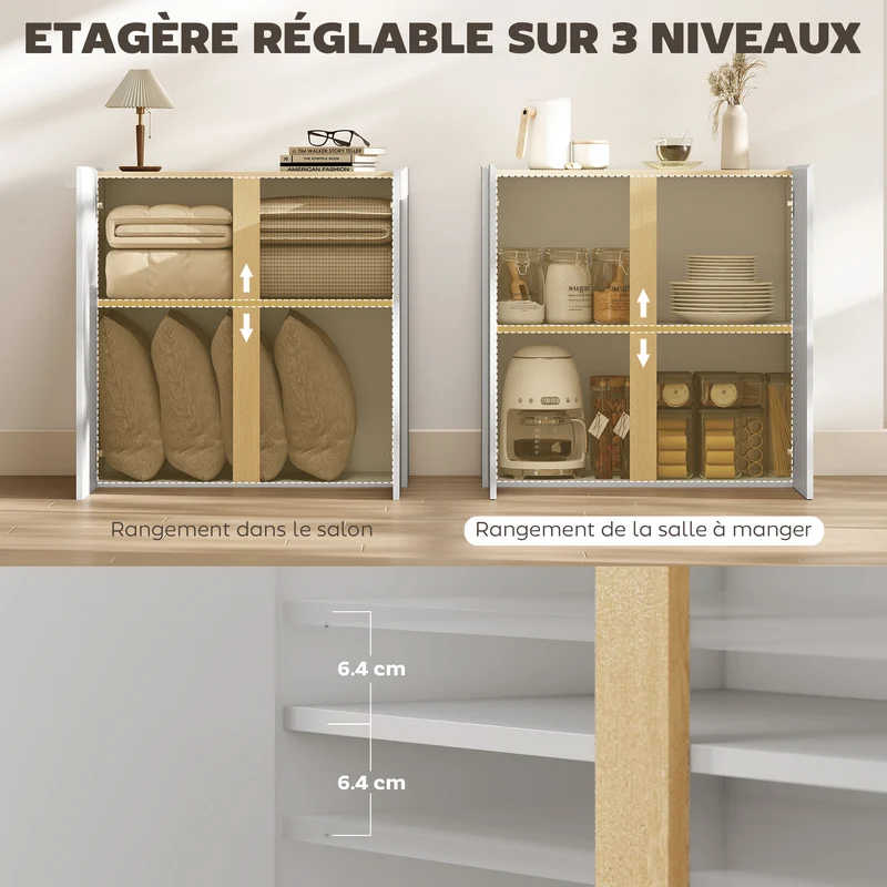 Buffet de rangement 80 x 40 x 80 cm portes à fermeture douce étagère réglable moderne en panneau de particules blanc 21_0003531