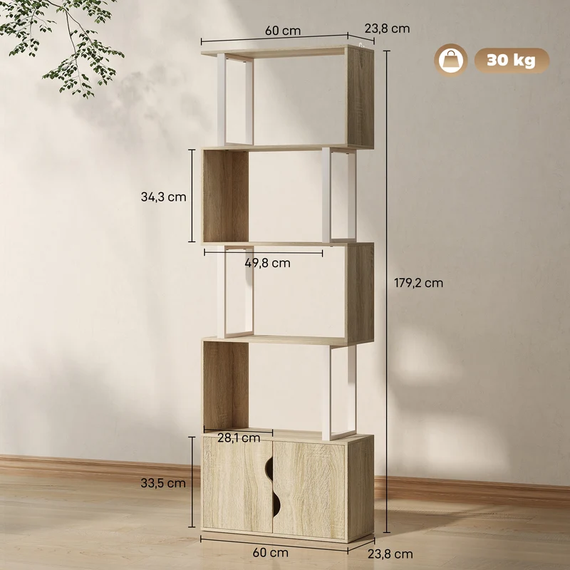 Bibliothèque en s 60 x 23,8 x 179,2 cm rangement fermé et ouvert design moderne très cosy en bois d'ingénierie naturel 21_0002545