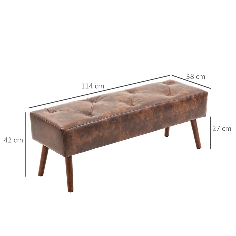 Banquette bout de lit capitonnée à boutons 114 x 38 x 42 cm confort optimal montage facile vintage chic en PU marron 21_0001577