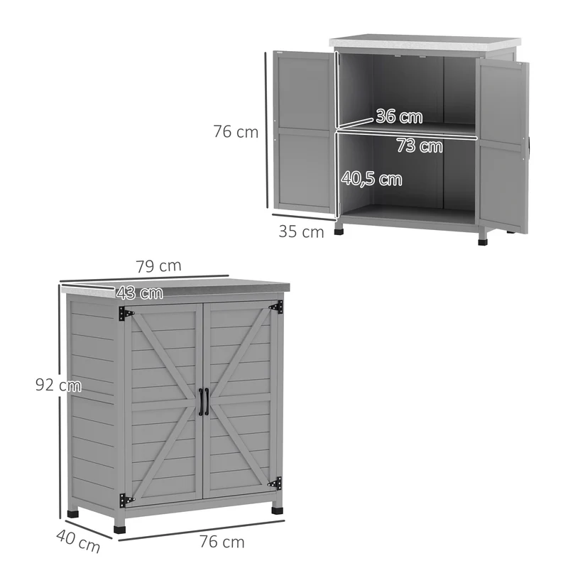 Armoire de jardin avec plan de travail 79 x 43 x 92 cm résistante aux intempéries rangement organisé moderne en bois gris 21_0005252