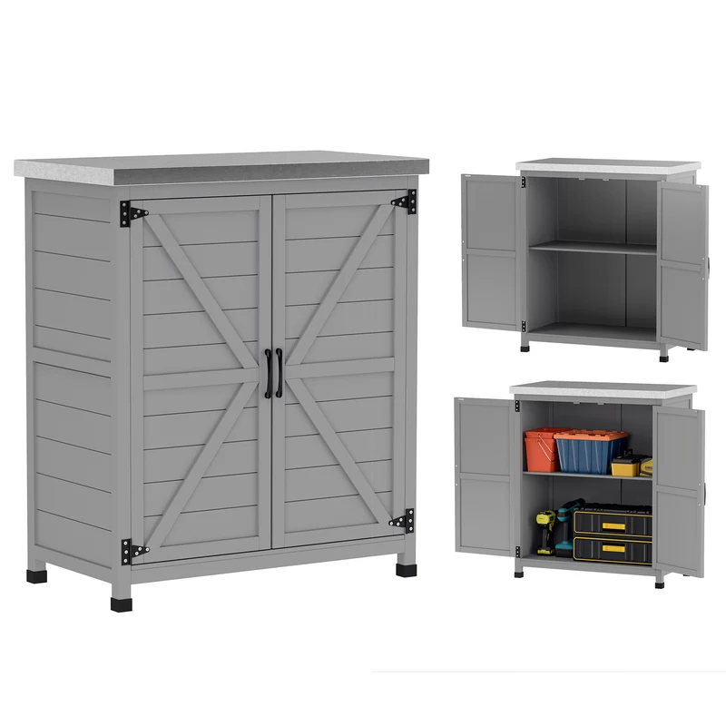 Armoire de jardin avec plan de travail 79 x 43 x 92 cm résistante aux intempéries rangement organisé moderne en bois gris 21_0005252