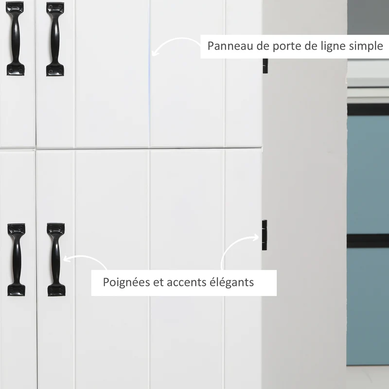 Armoire de cuisine buffet 76 x 40 x 176.7 cm 6 étagères réglables sécurisé anti basculement moderne épuré en MDF blanc 21_0002832