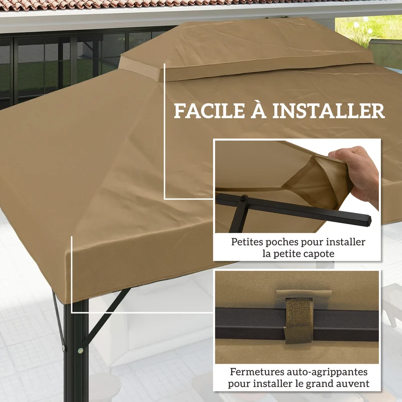 Toile de rechange pour tonnelle 400 x 300 cm upf30 double toit ventilation drainé style contemporain en polyester beige 21_0004872