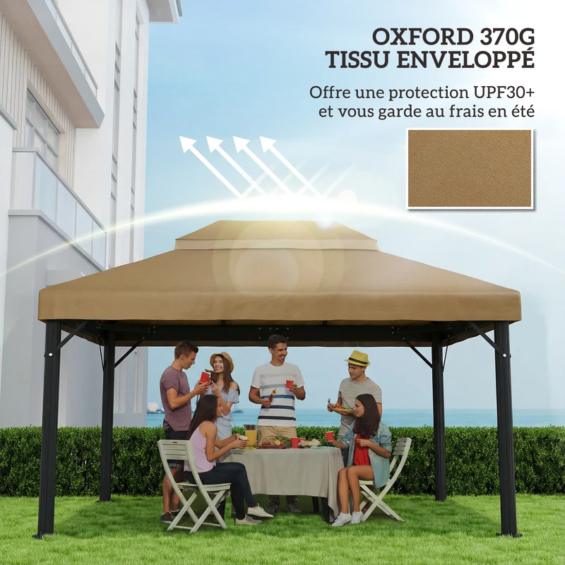 Toile de rechange pour tonnelle 400 x 300 cm upf30 double toit ventilation drainé style contemporain en polyester beige 21_0004872