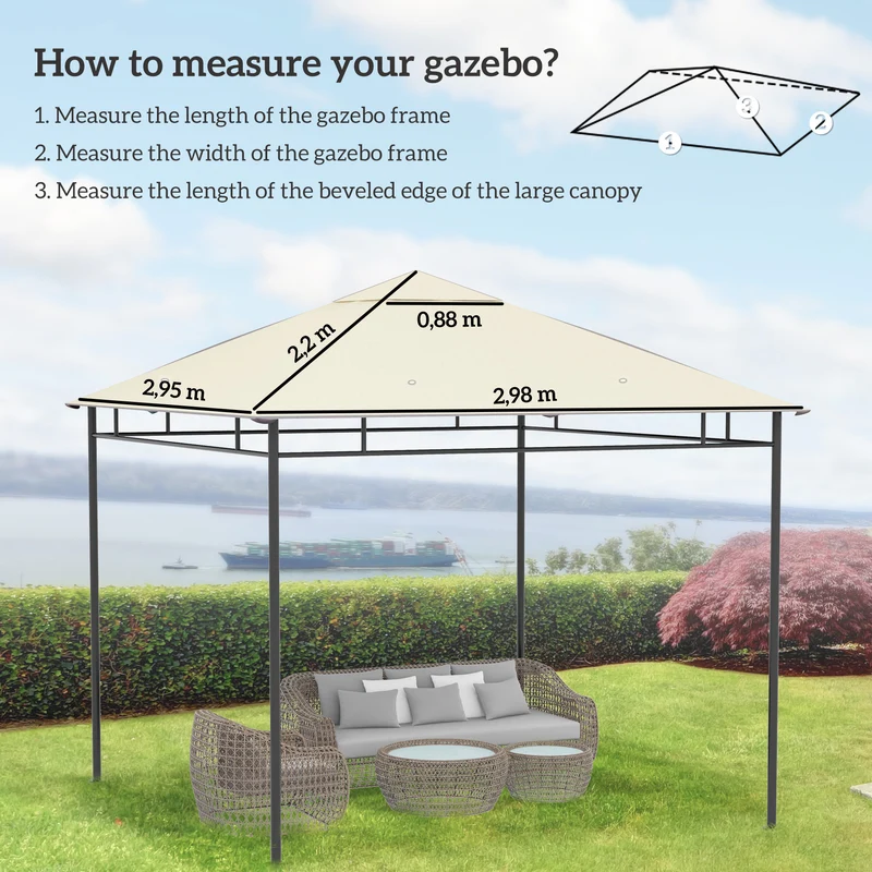 Toile de rechange pour pavillon tonnelle 3 x 3 m protection anti-uv ventilation contemporain épuré en polyester crème 21_0004761