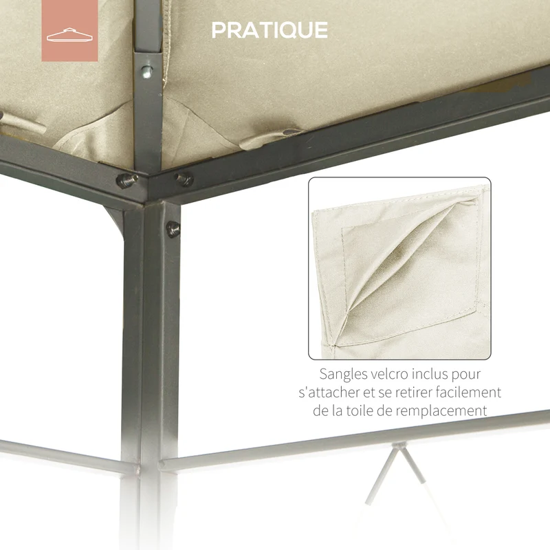 Toile de rechange pour pavillon tonnelle 3 x 3 m protection anti-uv ventilation contemporain épuré en polyester crème 21_0004761