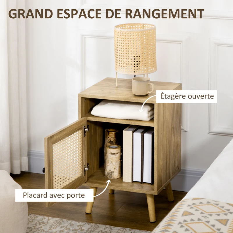 Table de chevet table de nuit 39 x 35 x 60 cm placard et niche rangement utile style vintage chaleureux en bois naturel 21_0001531