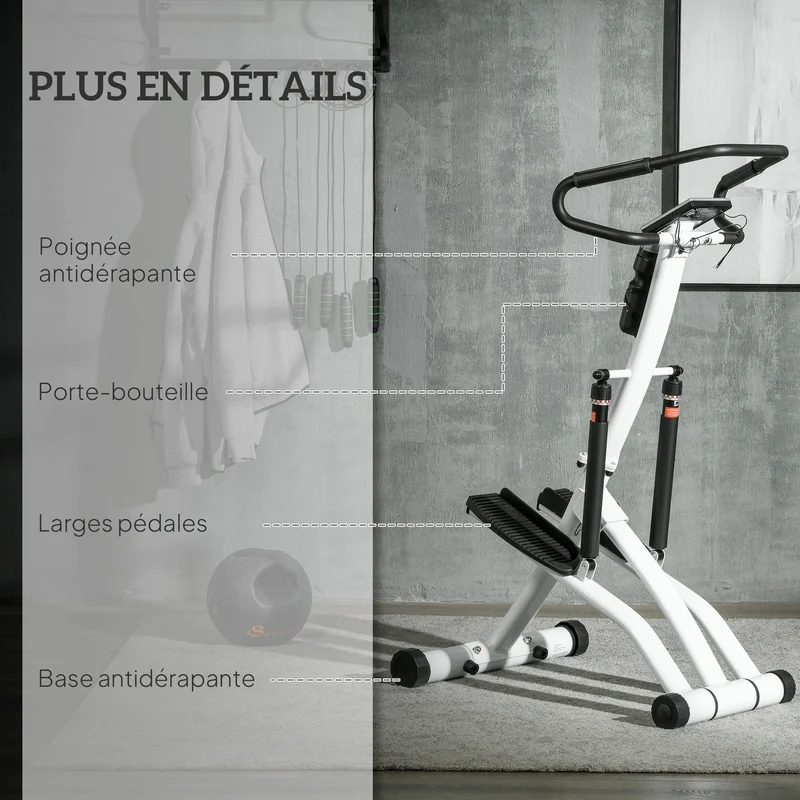 Stepper guidon appartement 80 x 61 x 134 cm 12 niveaux de résistance pédales antidérapantes moderne épuré en acier noir 21_0006716