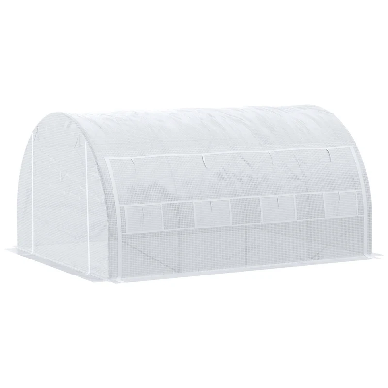 Serre tunnel de jardin 397 x 300 x 200 cm bâche anti-uv châssis renforcé idéal style contemporain en polyéthylène blanc 21_0004242