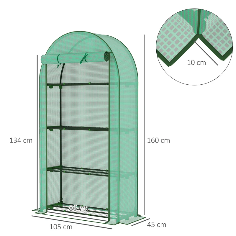 Serre de jardin pour balcon 105 x 45 x 160 cm 4 étagères anti-UV porte zippée cadre robuste contemporain en acier vert 21_0005516