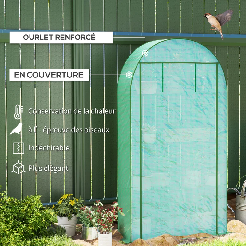 Serre de jardin pour balcon 105 x 45 x 160 cm 4 étagères anti-UV porte zippée cadre robuste contemporain en acier vert 21_0005516