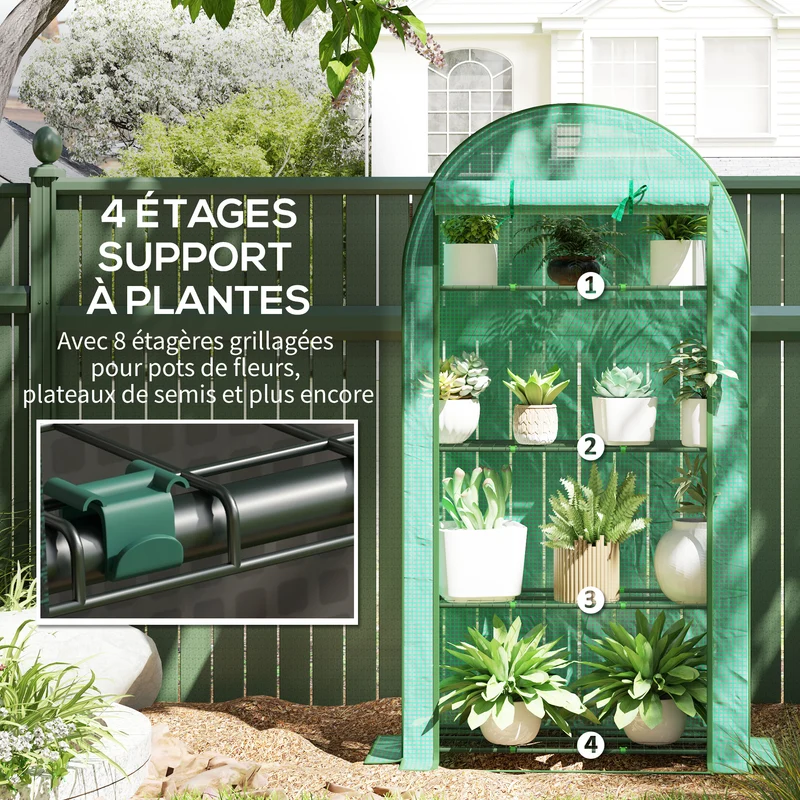 Serre de jardin pour balcon 105 x 45 x 160 cm 4 étagères anti-UV porte zippée cadre robuste contemporain en acier vert 21_0005516