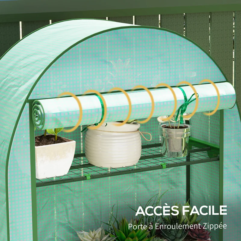 Serre de jardin pour balcon 105 x 45 x 160 cm 4 étagères anti-UV porte zippée cadre robuste contemporain en acier vert 21_0005516