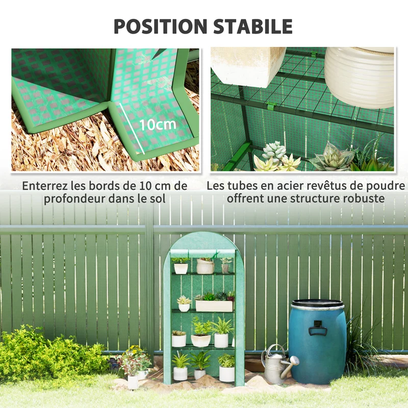Serre de jardin pour balcon 105 x 45 x 160 cm 4 étagères anti-UV porte zippée cadre robuste contemporain en acier vert 21_0005516